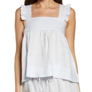 NWoT Homebodii Rebecca 100% Linen Camisole & Shorts Pajama Set In Eggshell Blue